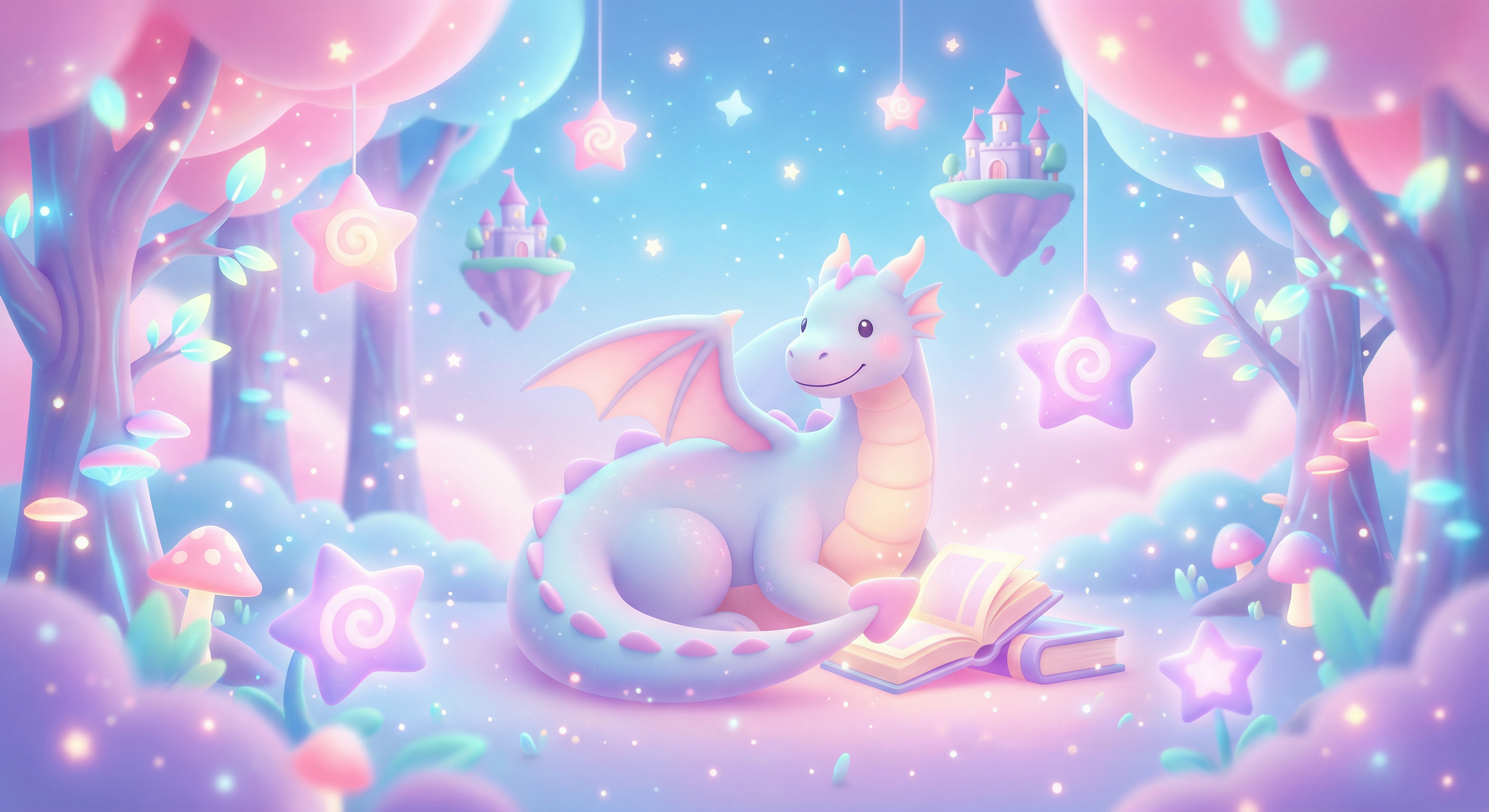 Magical starry night forest background